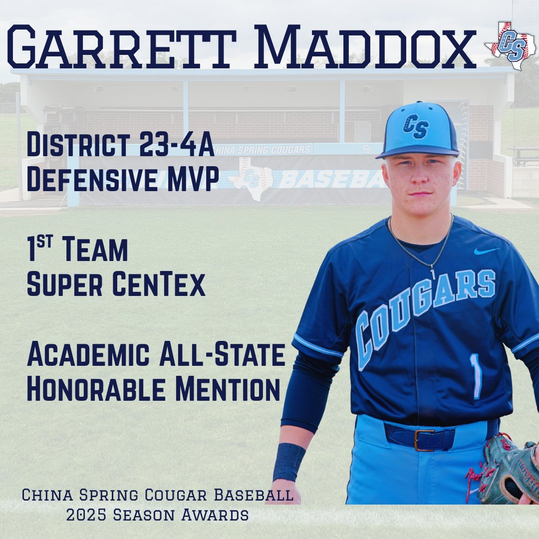 China Spring High School Baseball (@cscougbaseball) on Twitter photo Congrats on a Great Season Garrett Maddox! <a href="/G_Maddox1/">Garrett Maddox</a>
#GoCougs
<a href="/4ATxHsBaseball/">4ATxHsBaseball</a> <a href="/CoryBeckham5/">Cory Beckham</a> <a href="/Mikeyv323/">Michael Villarreal 🏈🏀⚾</a> <a href="/CoachLessman44/">Josh Lessman</a> <a href="/KWKTFOX44/">KWKT FOX 44</a> <a href="/kwtxsports/">KWTX Sports</a> <a href="/25SportsKXXV/">25 Sports</a> <a href="/WacoTribSports/">WacoTrib Sports Dept</a> <a href="/6NewsCTX/">KCENNews</a> <a href="/cscougarsports/">China Spring Athletic Booster Club</a> <a href="/sydney_wicker/">syd</a> <a href="/parker_rehm/">Parker Rehm</a> <a href="/chadvautherine/">Chad Vautherine</a> <a href="/ShahjiAdam/">Shahji Adam</a> <a href="/Cayden_Cox05/">Cayden Cox</a> Congrats on a Great Season Garrett Maddox! <a href="/G_Maddox1/">Garrett Maddox</a>
#GoCougs
<a href="/4ATxHsBaseball/">4ATxHsBaseball</a> <a href="/CoryBeckham5/">Cory Beckham</a> <a href="/Mikeyv323/">Michael Villarreal 🏈🏀⚾</a> <a href="/CoachLessman44/">Josh Lessman</a> <a href="/KWKTFOX44/">KWKT FOX 44</a> <a href="/kwtxsports/">KWTX Sports</a> <a href="/25SportsKXXV/">25 Sports</a> <a href="/WacoTribSports/">WacoTrib Sports Dept</a> <a href="/6NewsCTX/">KCENNews</a> <a href="/cscougarsports/">China Spring Athletic Booster Club</a> <a href="/sydney_wicker/">syd</a> <a href="/parker_rehm/">Parker Rehm</a> <a href="/chadvautherine/">Chad Vautherine</a> <a href="/ShahjiAdam/">Shahji Adam</a> <a href="/Cayden_Cox05/">Cayden Cox</a>