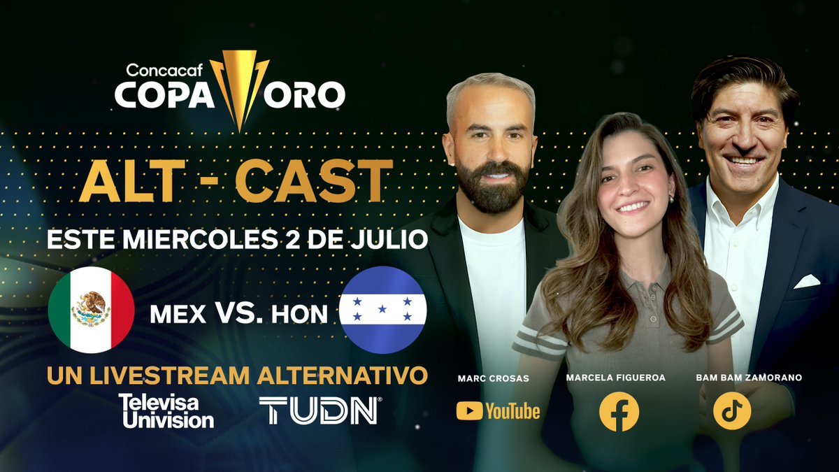 TUDN USA (@tudnusa) on Twitter photo Experiencia completa en la Copa Oro para el: 🇲🇽 México vs Honduras 🇭🇳
📆 Este miércoles 2 de julio 🎙️<a href="/marccrosas/">Marc Crosas</a> <a href="/bambam9oficial/">Iván Zamorano</a> y <a href="/juegodedoce/">Marcela Figueroa</a> te esperan Experiencia completa en la Copa Oro para el: 🇲🇽 México vs Honduras 🇭🇳
📆 Este miércoles 2 de julio 🎙️<a href="/marccrosas/">Marc Crosas</a> <a href="/bambam9oficial/">Iván Zamorano</a> y <a href="/juegodedoce/">Marcela Figueroa</a> te esperan