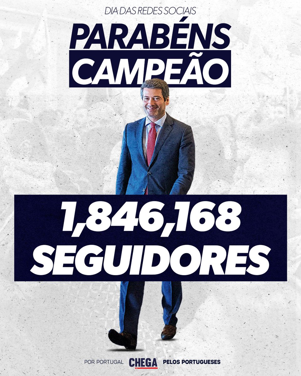 Neste Dia Mundial das Redes Sociais, André Ventura dá uma “abada” a qualquer outro político em Portugal. Ninguém nos pára! 💪🇵🇹