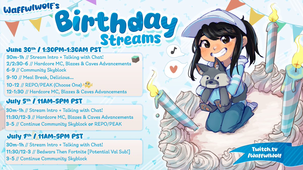 🎉Birthday Streams 🎉

It’s that time of year again - just a bit different this time round! With how busy school’s been; we’re splitting 24 hours into 3 different streams! 

First one is happening today at 1:30pm PST - all live on the purple app 💙