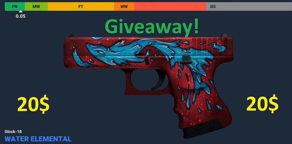 ZloR_Dk's tweet image. @@@ 20$ GIVEAWAY @@@  

Glock-18 
Water Elemental,
Factory New 0.05

To win:  
1. Like  
2. Repost  
3. Follow  

Winner announced 7/7
  
@@@ 20$ GIVEAWAY @@@