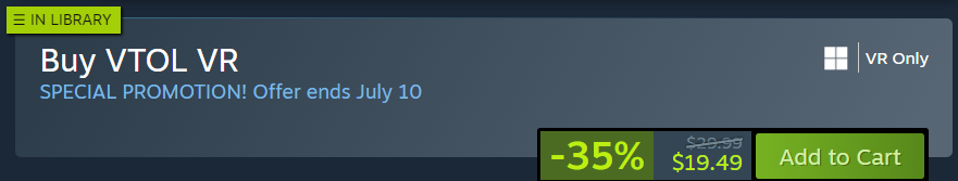 sandboxcode's tweet image. Steam summer sale going on. Now is a great time to grab VTOL VR + Falcon 4.0 (for Falcon BMS)