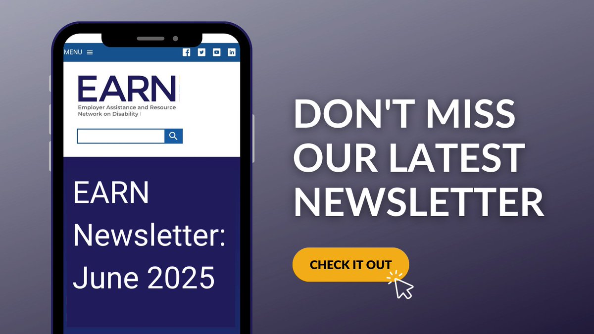 Our June newsletter is now available! Explore sample   accessibility and accommodation policies for small businesses—plus tax benefits for employers who hire people with disabilities, tips for hiring and supporting veterans at work, and more! askearn.org/page/earn-news…