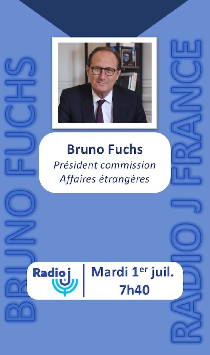 Bruno Fuchs (@bruno_fuchs) on Twitter photo 🎙️ Demain à 7h40, je serai l’invité de la matinale de <a href="/RadioJFrance/">RADIO J</a> au micro de <a href="/C_Barbier/">Christophe Barbier</a> 
👉Au programme : décryptage de la motion de censure déposée par le #PS et analyse de la situation au Proche-Orient avec le dossier #Iran 🎙️ Demain à 7h40, je serai l’invité de la matinale de <a href="/RadioJFrance/">RADIO J</a> au micro de <a href="/C_Barbier/">Christophe Barbier</a> 
👉Au programme : décryptage de la motion de censure déposée par le #PS et analyse de la situation au Proche-Orient avec le dossier #Iran