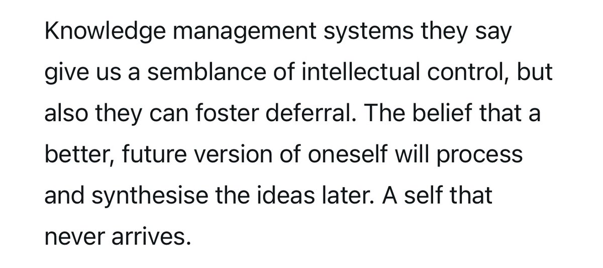 “Human memory is not an archive. It is associative, embodied, contextual, emotional. We do not think in folders. We do not retrieve meaning through backlinks. Our minds are improvisational. They forget on purpose.” Interesting one for you <a href="/hautepop/">Jay Owens</a> archive.ph/ar4xS#selectio…