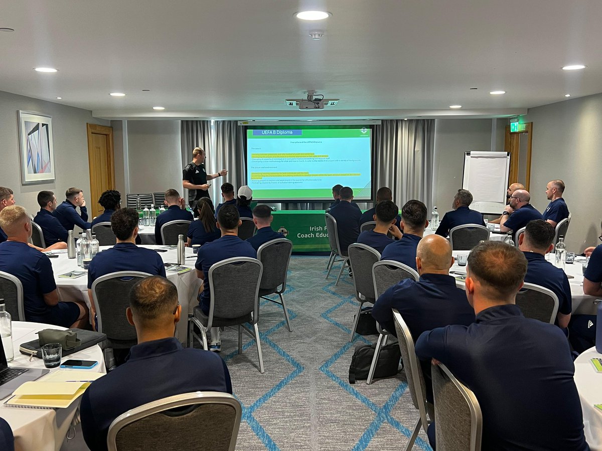 IFACoachEd's tweet photo. Strong start to Day 1 of the UEFA B Diploma! ⚽️📚

Candidates fully engaged in workshops and sessions on the coaching process.  

We also welcomed Dr Ricky McCann who provided a workshop on tactical periodisation #irishfacoached https://t.co/fZJC1nbJOp