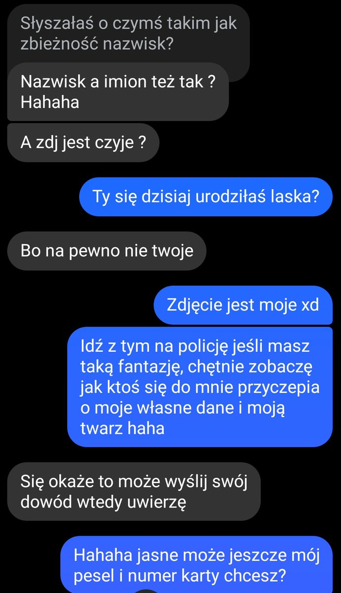 FullOfIrony_'s tweet photo. Napisała do mnie w ogóle ostatnio typiara o takim samym imieniu i nazwisku jak ja i z tego samego miasta. Myślałam, że mamy śmieszny zbieg okoliczności, może chce się w sumie poznać – a tu taki chuj XD https://t.co/b2meK76RHR