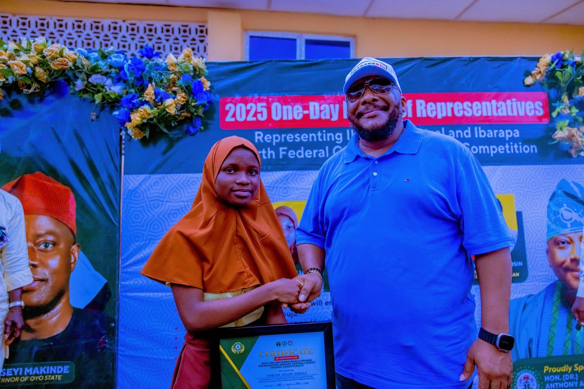 drbayoadepoju's tweet photo. Congratulations to our newest One-Day House of Representatives Member, Hon. (Miss) Haruna Suliat Adeola from Okedere High School, Idere. 

We celebrate your exceptional performance &amp; for demonstrating that our region is made up of a talented, brilliant and amazing set of people. https://t.co/1CGftQkpfS