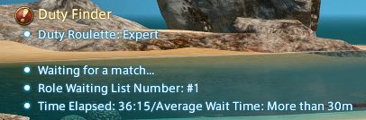 To prove a point look how LONg I was in queue while number 1 as a HEALER to experts roulette.

Ive queued over there a few times to hang out while I wait and 90% of the time when the queue pops theres at least 2 or 1 person that also happen to be in the beach party lol