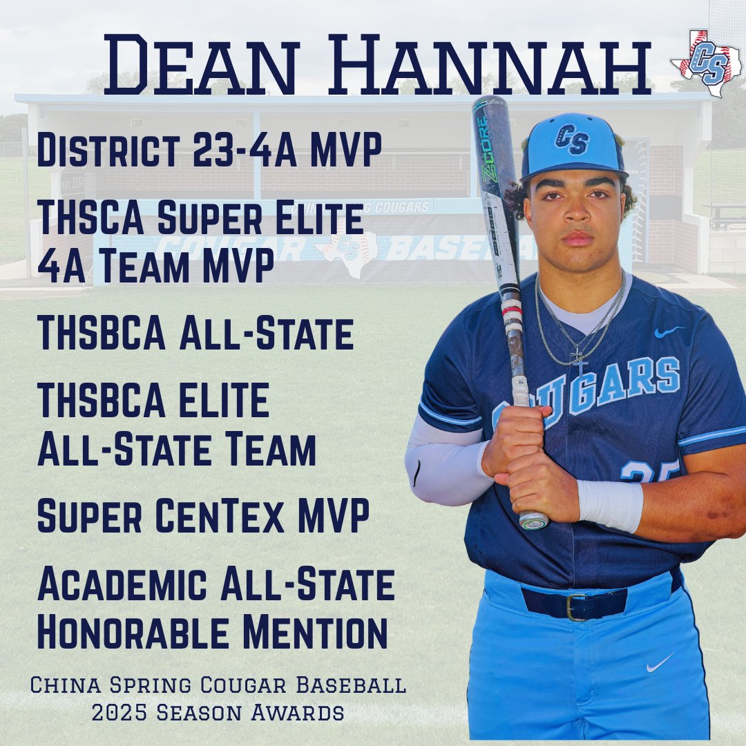 China Spring High School Baseball (@cscougbaseball) on Twitter photo Congrats on a Great Season Dean Hannah!
<a href="/DeanHannah35/">Dean Hannah</a>
#GoCougs
<a href="/4ATxHsBaseball/">4ATxHsBaseball</a> <a href="/CoryBeckham5/">Cory Beckham</a> <a href="/Mikeyv323/">Michael Villarreal 🏈🏀⚾</a> <a href="/CoachLessman44/">Josh Lessman</a> <a href="/KWKTFOX44/">KWKT FOX 44</a> <a href="/kwtxsports/">KWTX Sports</a> <a href="/25SportsKXXV/">25 Sports</a> <a href="/WacoTribSports/">WacoTrib Sports Dept</a> <a href="/6NewsCTX/">KCENNews</a> <a href="/cscougarsports/">China Spring Athletic Booster Club</a> <a href="/sydney_wicker/">syd</a> <a href="/parker_rehm/">Parker Rehm</a> <a href="/chadvautherine/">Chad Vautherine</a> <a href="/ShahjiAdam/">Shahji Adam</a> <a href="/Cayden_Cox05/">Cayden Cox</a> Congrats on a Great Season Dean Hannah!
<a href="/DeanHannah35/">Dean Hannah</a>
#GoCougs
<a href="/4ATxHsBaseball/">4ATxHsBaseball</a> <a href="/CoryBeckham5/">Cory Beckham</a> <a href="/Mikeyv323/">Michael Villarreal 🏈🏀⚾</a> <a href="/CoachLessman44/">Josh Lessman</a> <a href="/KWKTFOX44/">KWKT FOX 44</a> <a href="/kwtxsports/">KWTX Sports</a> <a href="/25SportsKXXV/">25 Sports</a> <a href="/WacoTribSports/">WacoTrib Sports Dept</a> <a href="/6NewsCTX/">KCENNews</a> <a href="/cscougarsports/">China Spring Athletic Booster Club</a> <a href="/sydney_wicker/">syd</a> <a href="/parker_rehm/">Parker Rehm</a> <a href="/chadvautherine/">Chad Vautherine</a> <a href="/ShahjiAdam/">Shahji Adam</a> <a href="/Cayden_Cox05/">Cayden Cox</a>
