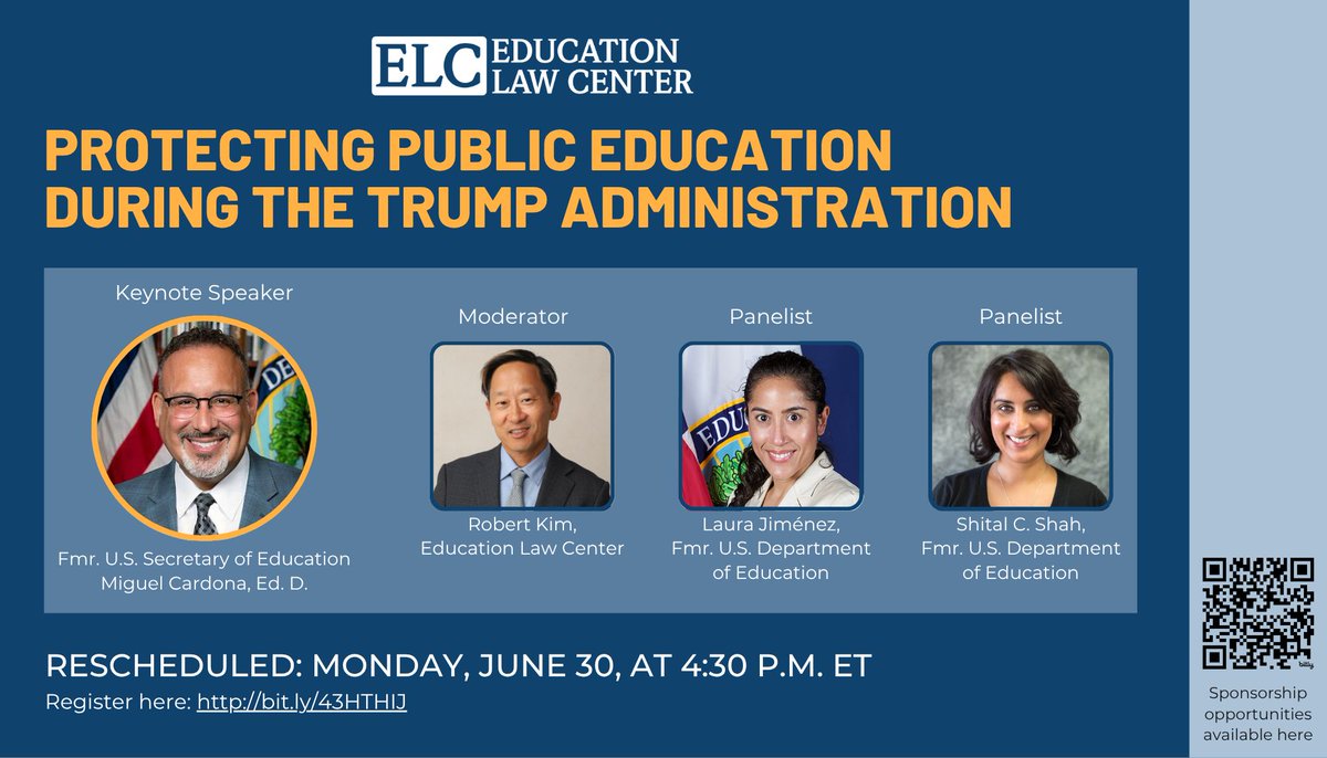 Don't miss ELC's 16th annual Education Justice Lecture today at 4:30pm ET! Register now: us06web.zoom.us/webinar/regist…