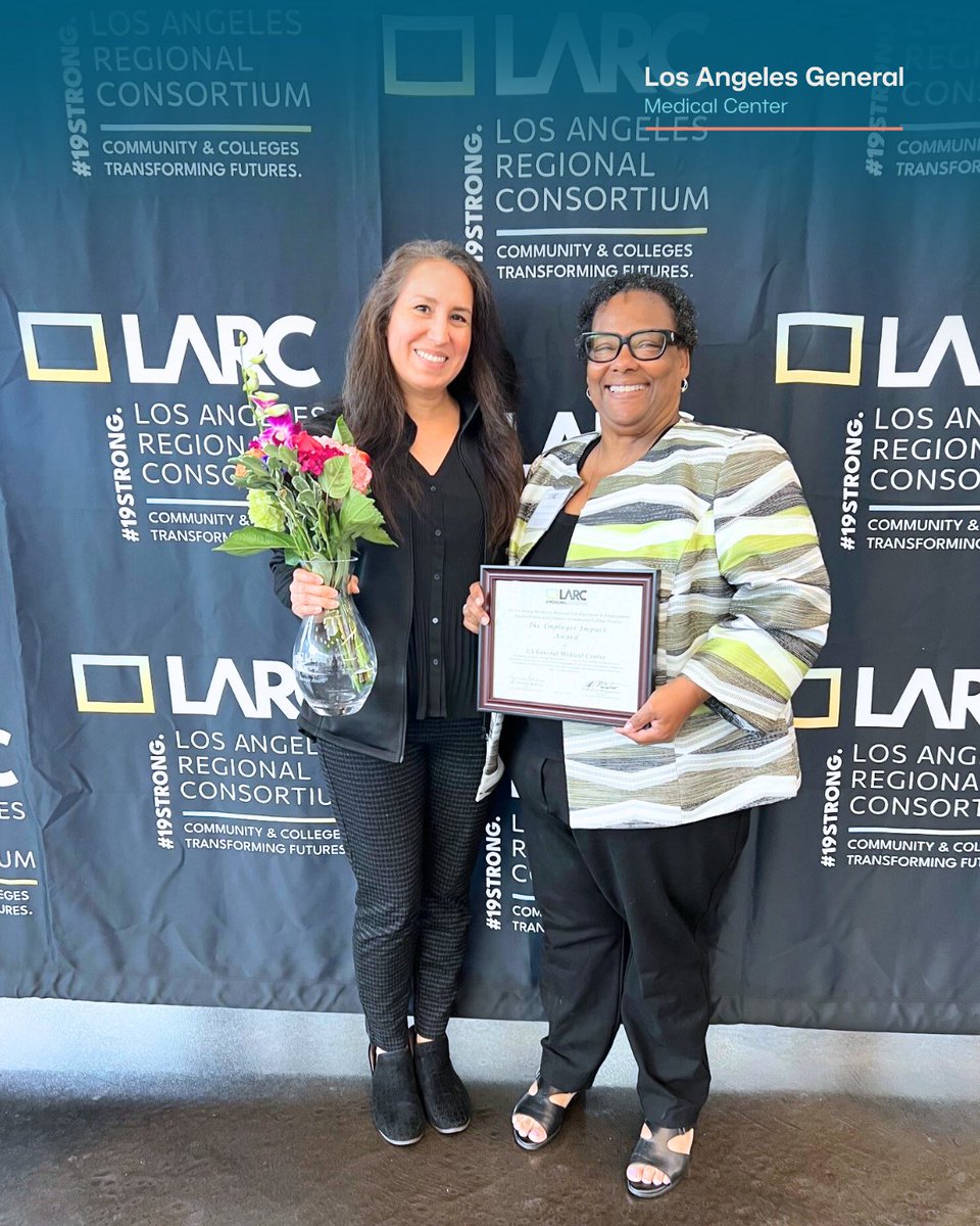 LAGeneralMed's tweet image. LA General Medical Center received the Employer Impact Award from Glendale Community College and LA Regional Consortium! Congratulations to Dr. Ruby Griggs-Gabbedon and thanks to our Nurse Recruitment and Education teams for advancing clinical education and workforce growth.