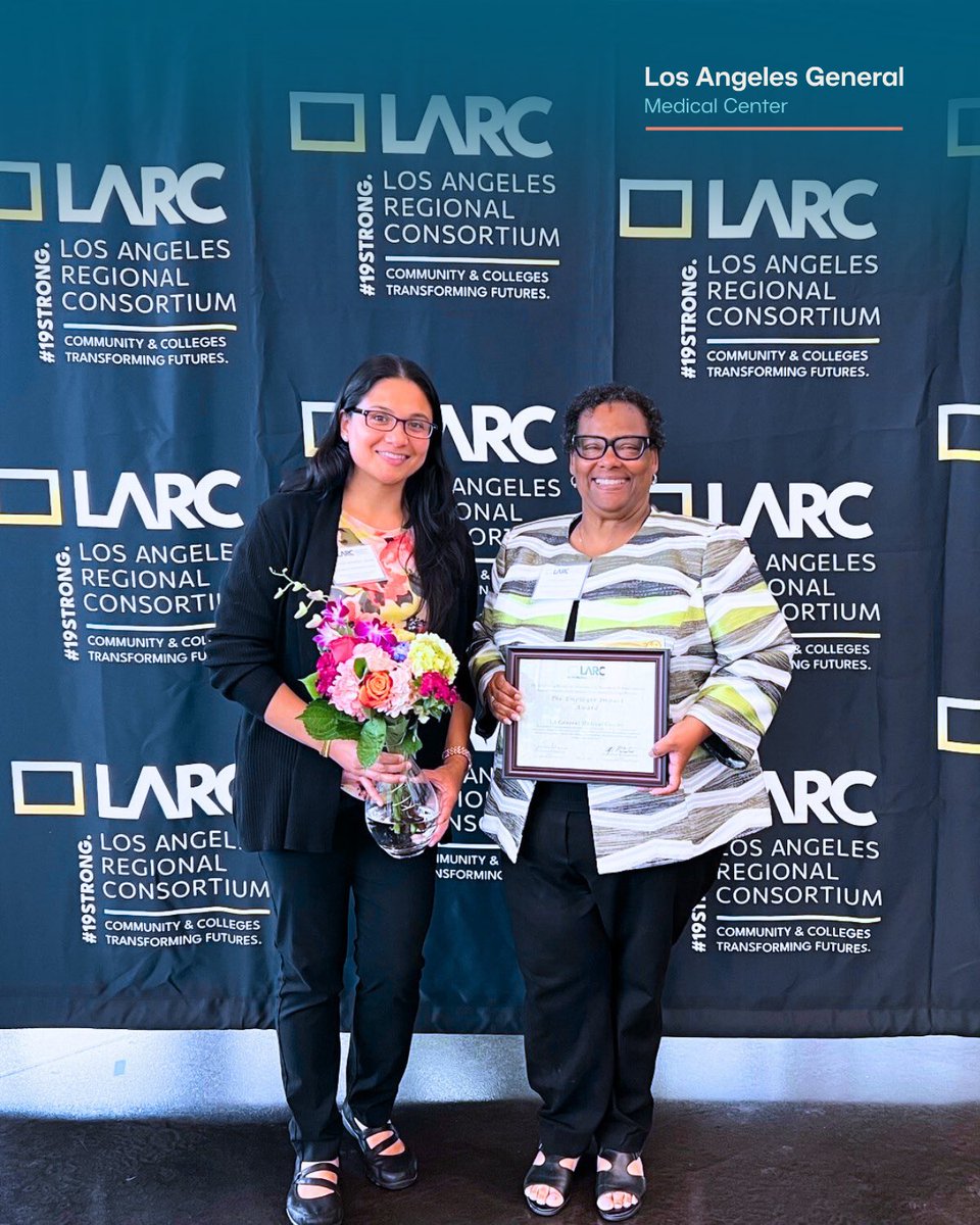 LAGeneralMed's tweet image. LA General Medical Center received the Employer Impact Award from Glendale Community College and LA Regional Consortium! Congratulations to Dr. Ruby Griggs-Gabbedon and thanks to our Nurse Recruitment and Education teams for advancing clinical education and workforce growth.