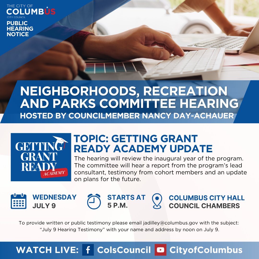 Join Councilmember Nancy Day-Achauer for a hearing on the first year of the Getting Grant Ready Academy. Hear from participants and leaders about the impact so far and what’s next.