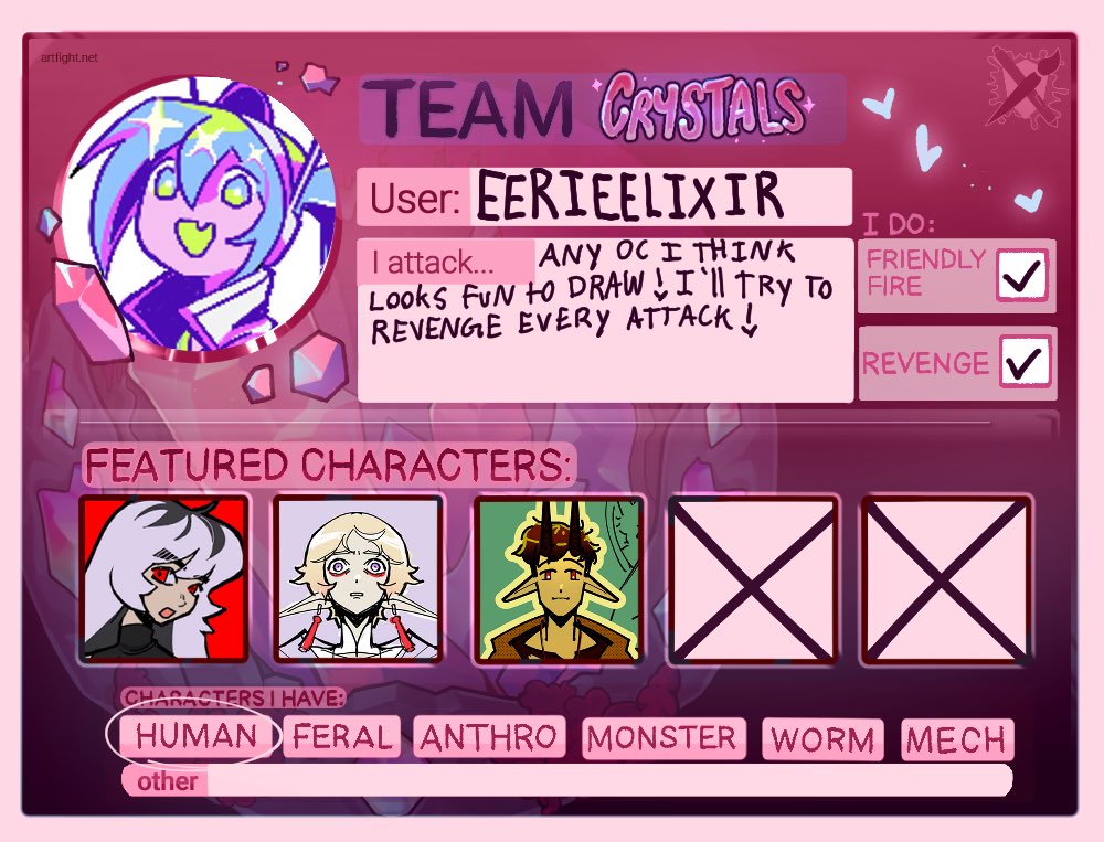 EerieElixir's tweet image. :^) are yall ready for art fight!!! Feel free to drop ur user!! We dont have to be moots!