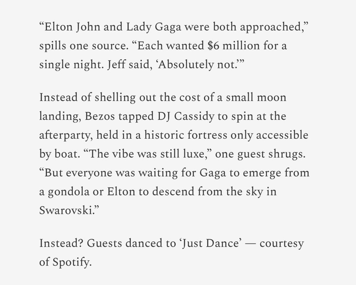lmaooo gaga wanted $6m to perform at bezos wedding and he said not worth it 🤣