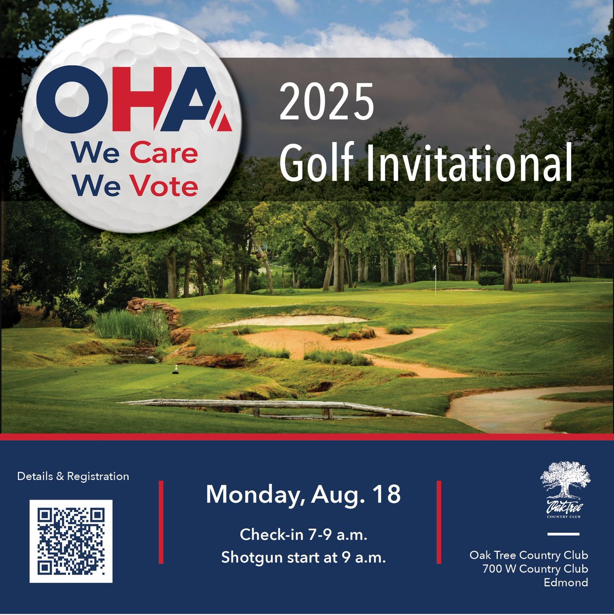 Registration is now open for the We Care, We Vote 2025 Golf Invitational on Aug. 18 at Oak Tree Country Club in Edmond. For more details and registration, click here: buff.ly/MpPCdNr
