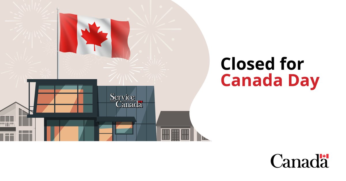 Our offices will be closed Tuesday for #CanadaDay 🍁

On Wednesday, wait times for in-person services may be longer than usual due to the holiday.

You can access most of our programs and services online anytime 💻 canada.ca/en/employment-…