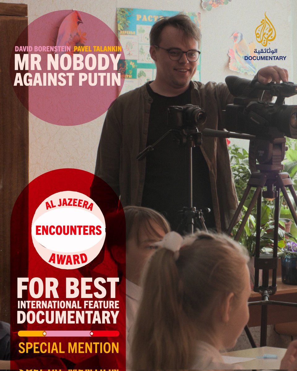 🎖️ "Mr. Nobody Against Putin" receives a Special Mention for the Encounters Al Jazeera Award for Best International Feature Documentary! A bold, timely exposé on propaganda, indoctrination &amp; resistance in modern Russia. 

#Encounters25 
#MrNobodyAgainstPutin