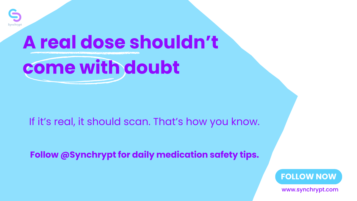Synchrypt's tweet image. Guessing isn’t safety.
Start scanning. Start protecting.

#RealMedicineOnly #ScanForSafety #HealthNotHarm #VerifyFirst #Synchrypt
