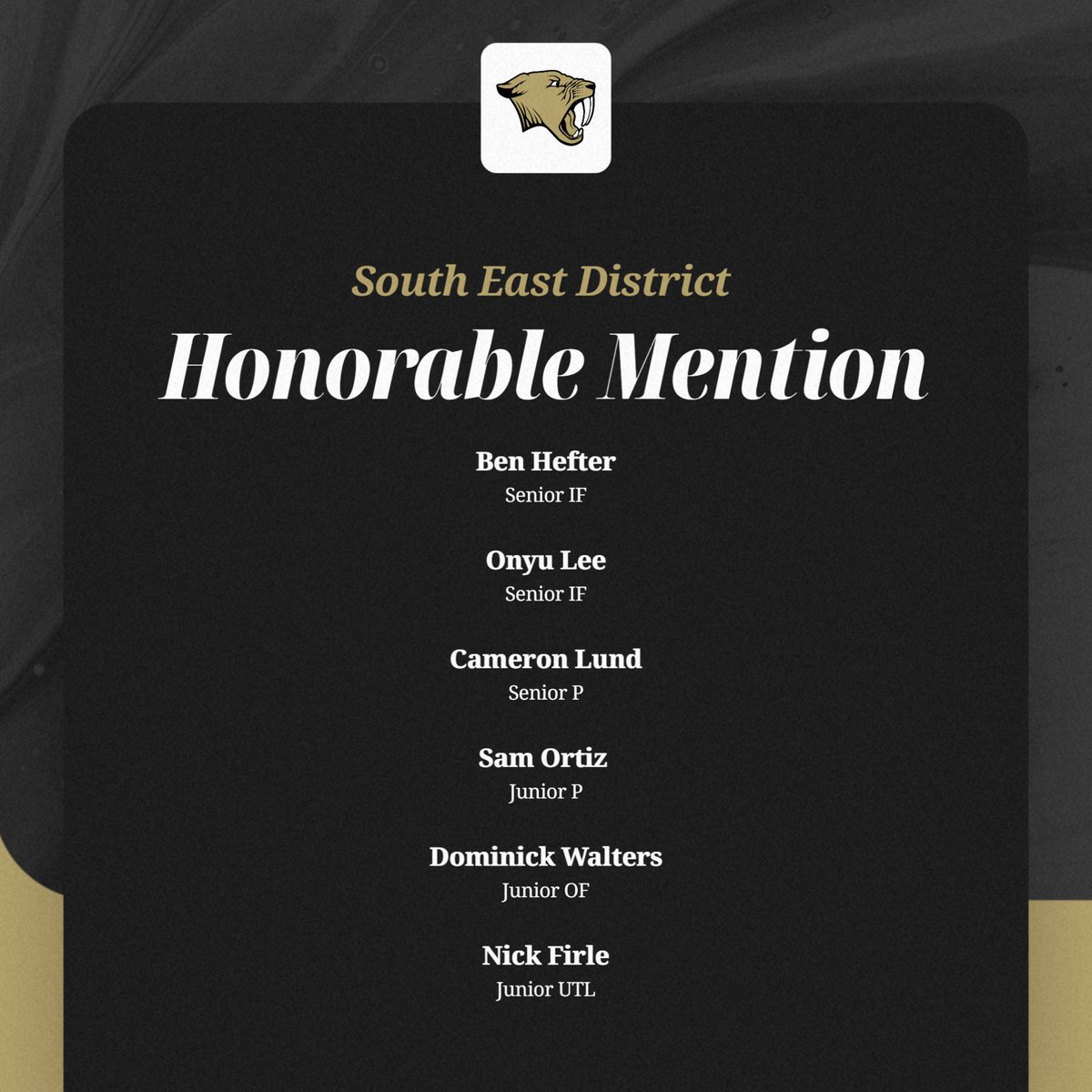 SaberBaseball's tweet image. Congratulations to Ben, Onyu, Cameron, Sam, Dominick, and Nick on earning South East District Honorable Mention