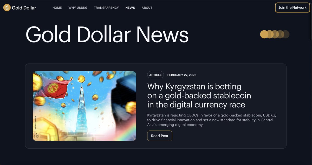 Looking for the latest updates on $USDKG? 

Visit the official Gold Dollar News page for real-time insights, ecosystem developments, and new use cases. 

It’s the most direct way to stay informed: usdkg.com/latest-news