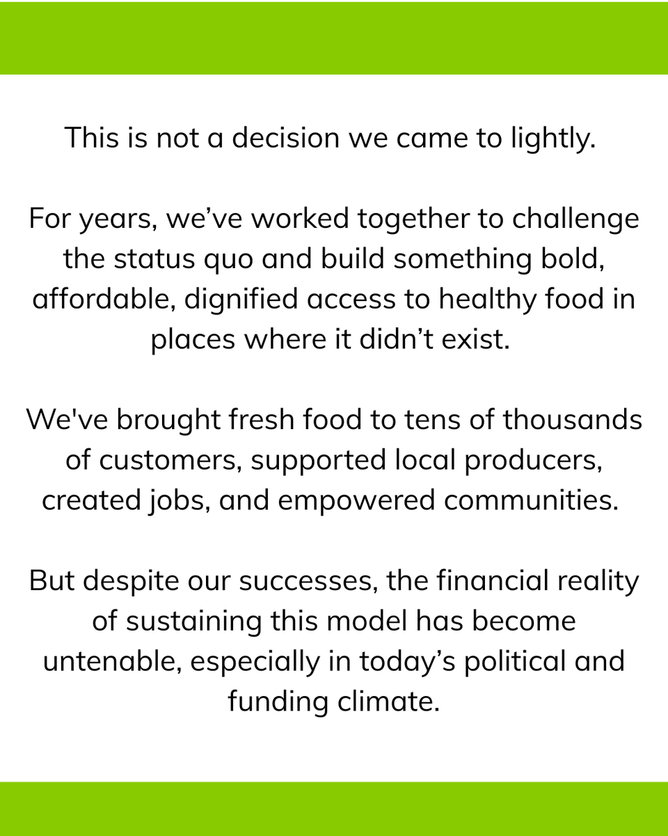 StarkFreshOH's tweet photo. After deep reflection, careful analysis, &amp; exploring every possible path forward, due to a combination of financial &amp; operational challenges, we’ve made the difficult decision to wind down our grocery operations in a thoughtful &amp; phased way, and close StarkFresh down completely. https://t.co/e3BoK9spZS