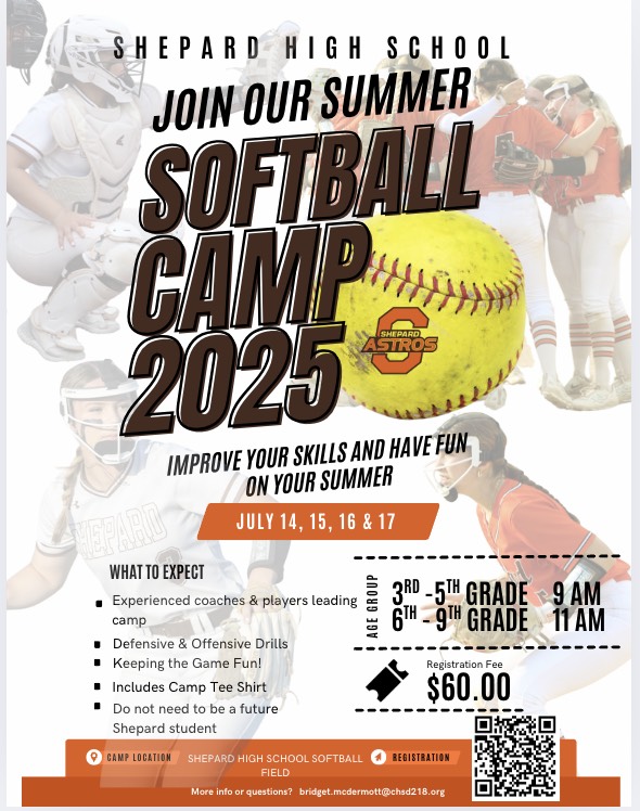 Shepard High School (@shepardastros) on Twitter photo Summer camp starts in two weeks for <a href="/ShepardSoftball/">Shepard High School Softball</a>!
You can register on Snap! by finding softball or clicking here: manage.snap.app/register/shepaโฆ Summer camp starts in two weeks for <a href="/ShepardSoftball/">Shepard High School Softball</a>!
You can register on Snap! by finding softball or clicking here: manage.snap.app/register/shepaโฆ