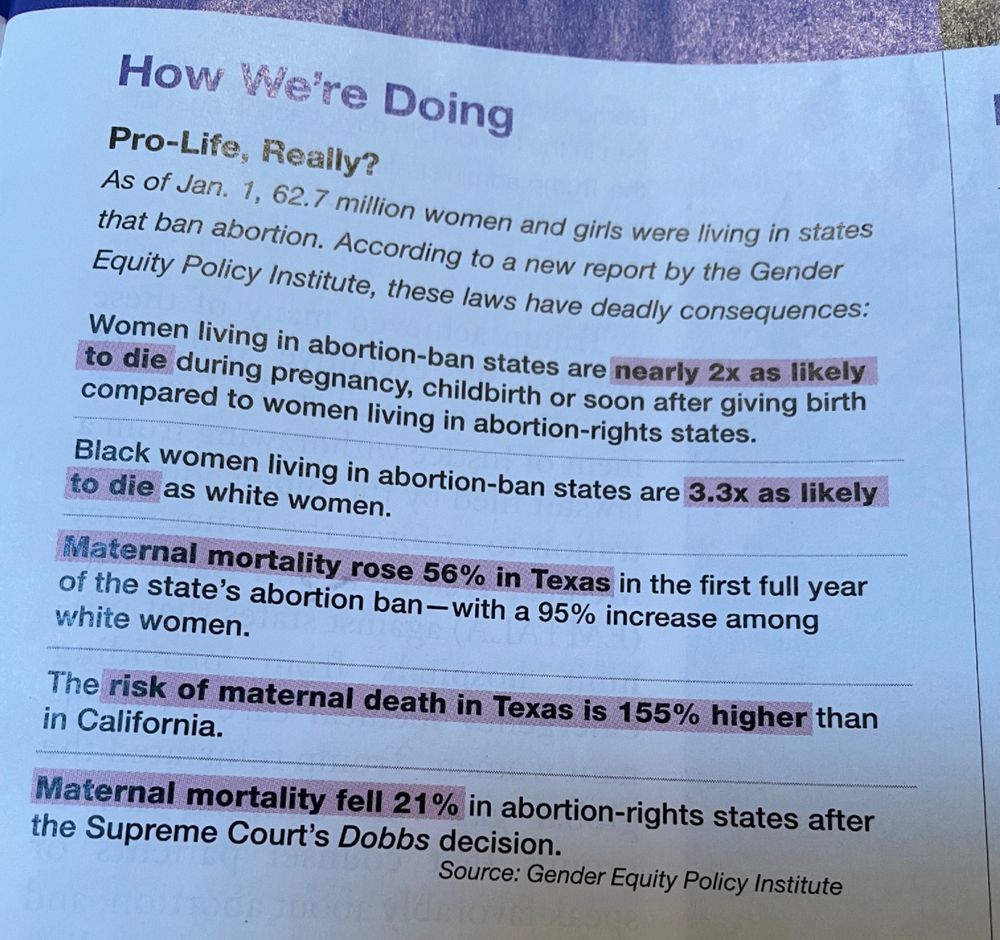 Christa Brown (@christabrown777) on Twitter photo Pro-Life, really? "Women living in abortion-ban states are nearly 2x as likely to die during pregnancy, childbirth or soon after giving birth..." & "Maternal mortality rose 56% in Texas in the first full year of the state's abortion ban." (from summer print issue of <a href="/MsMagazine/">Ms. Magazine</a>) Pro-Life, really? "Women living in abortion-ban states are nearly 2x as likely to die during pregnancy, childbirth or soon after giving birth..." & "Maternal mortality rose 56% in Texas in the first full year of the state's abortion ban." (from summer print issue of <a href="/MsMagazine/">Ms. Magazine</a>)