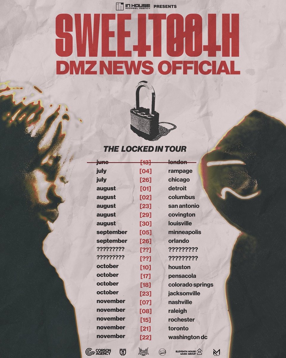 🛒 SweetTooth | DPMO 🛒 (@sweettoothaudio) on Twitter photo Been a huge day for announcements but I’m stoked to announce PHASE 1 of THE LOCKED IN TOUR with <a href="/dmznewsofficial/">DMZ NEWS OFFICIAL 🎬</a>‼️ are you guys ready to lock in⁉️ cause it’s root canal season ‼️🦷🔒 Been a huge day for announcements but I’m stoked to announce PHASE 1 of THE LOCKED IN TOUR with <a href="/dmznewsofficial/">DMZ NEWS OFFICIAL 🎬</a>‼️ are you guys ready to lock in⁉️ cause it’s root canal season ‼️🦷🔒