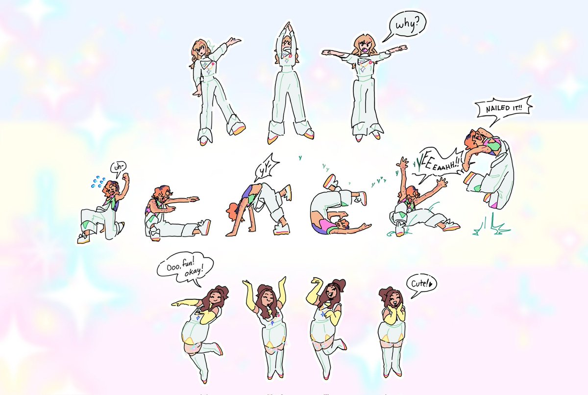ActuallyRea's tweet photo. Drew my characters attempting to spell their names with their bodies! How many of them can you read? https://t.co/A6q14DgZYj