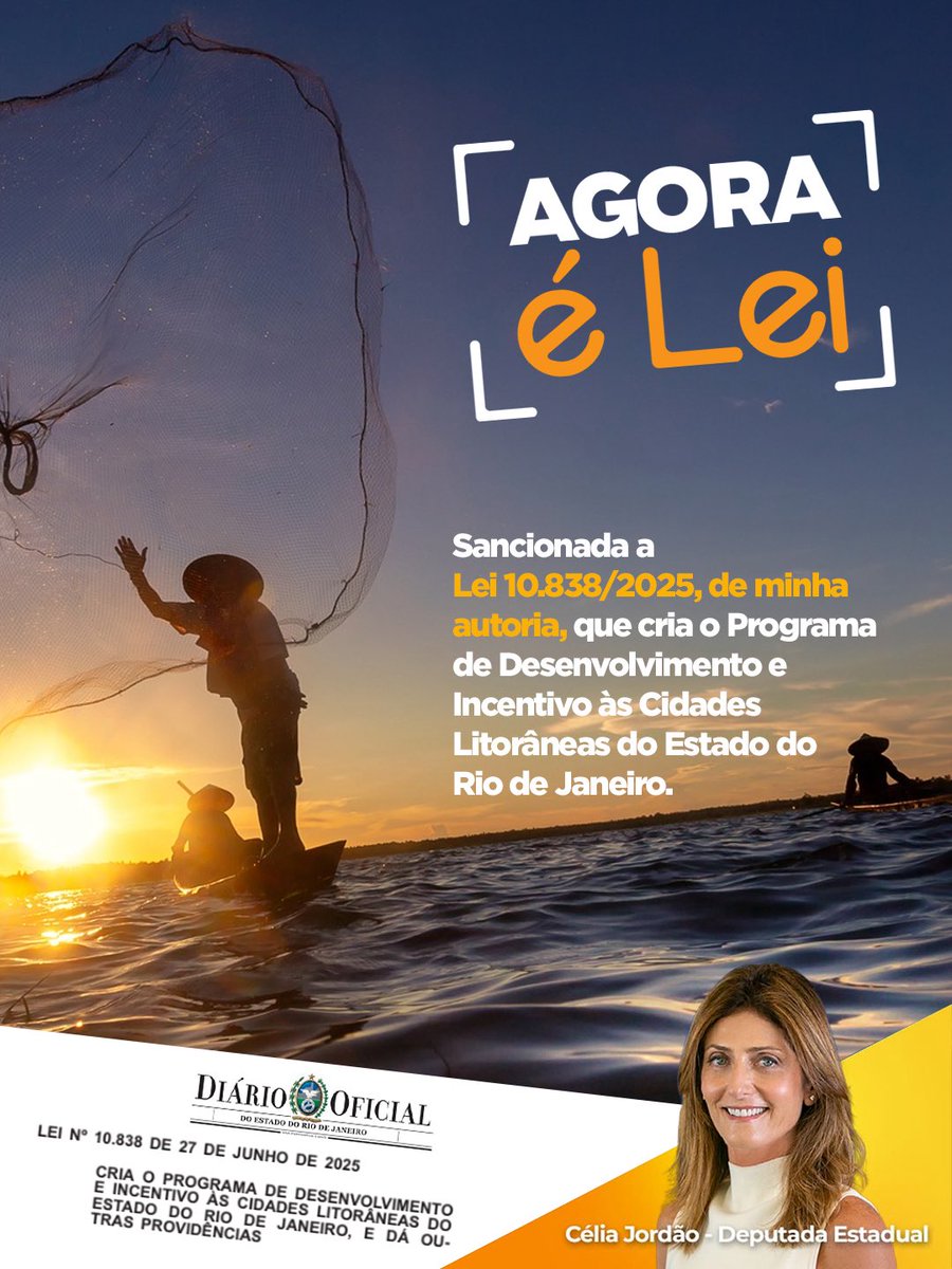 depceliajordao's tweet photo. Um grande passo para o futuro do litoral fluminense! 🌊

Foi sancionada a Lei 10.838/25, de minha autoria, que cria o Programa de Desenvolvimento Sustentável e Incentivo às Cidades Litorâneas Fluminenses. https://t.co/3f45a2jvLs