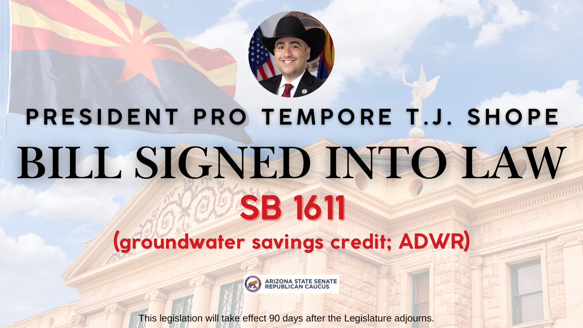 AZSenateRepublicans (@azsenategop) on Twitter photo 🚨SIGNED INTO LAW🚨
SB 1611, sponsored by President Pro Tempore <a href="/TJShope/">T.J. Shope</a>, provides solutions to Arizona's most pressing issues: groundwater protection and skyrocketing home prices due to low supply.
Also known as the "Ag-to-Urban" bill, this legislation allows farmers to sell 🚨SIGNED INTO LAW🚨
SB 1611, sponsored by President Pro Tempore <a href="/TJShope/">T.J. Shope</a>, provides solutions to Arizona's most pressing issues: groundwater protection and skyrocketing home prices due to low supply.
Also known as the "Ag-to-Urban" bill, this legislation allows farmers to sell
