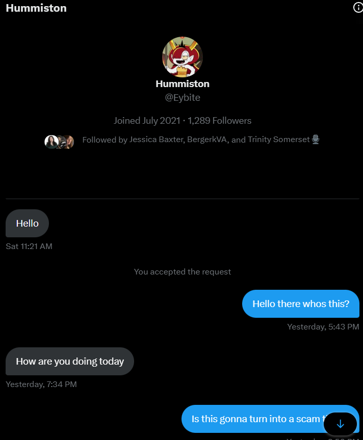 Goblinthemunch's tweet image. These damn scammers I swear to god. Its getting to the point that if somebody just hits me up with a simple 'hello' I know its some kind of scammer, even moreso when they ignore other questions
