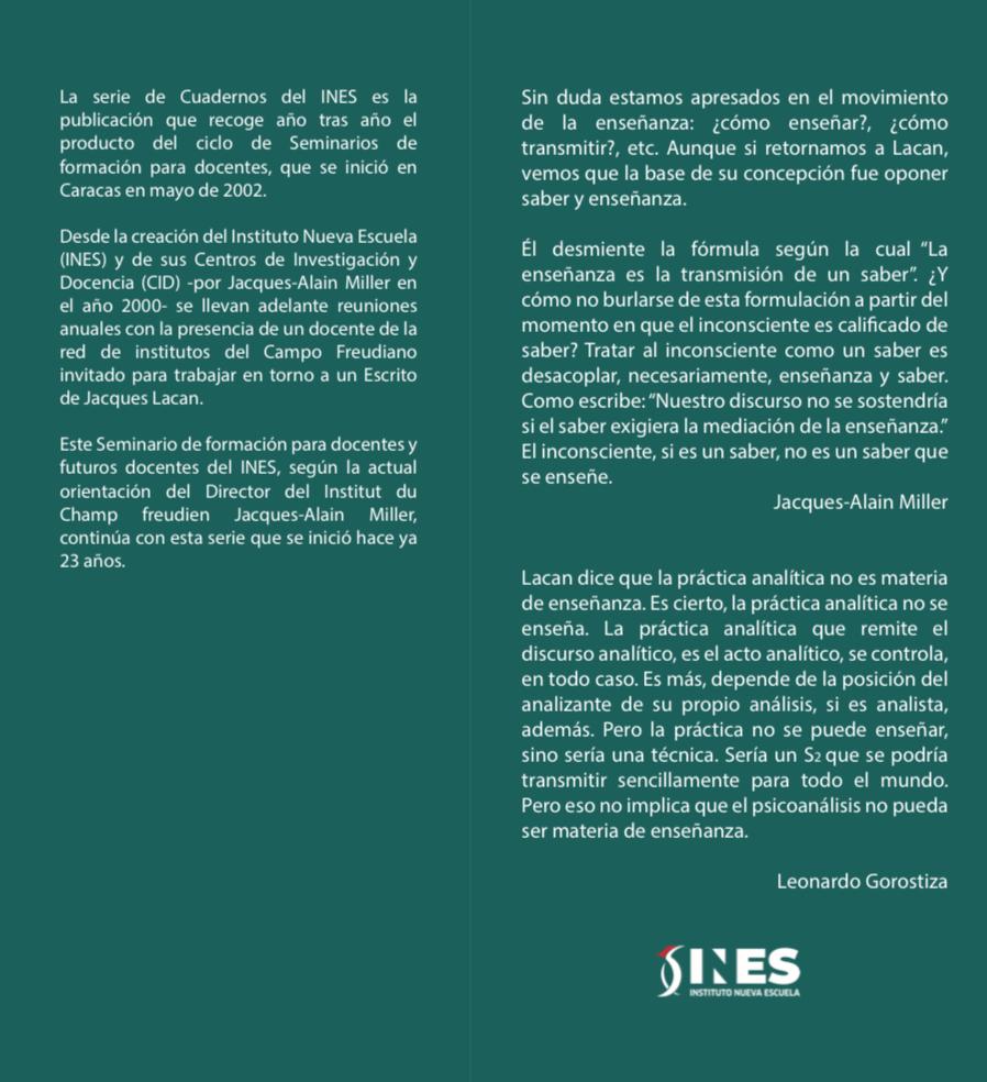 CUADERNOS DEL INES N° 18
¡Con gran alegría les comunicamos que ya salió la publicación de Cuadernos del INES N° 18 "El psicoanálisis y su enseñanza"! Compartimos la Nota editorial y el índice.
