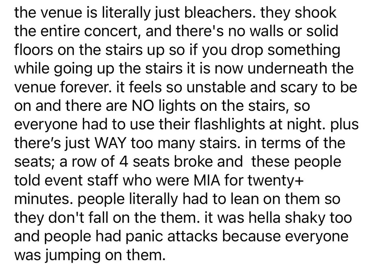 hellobye1024500's tweet photo. Hi Phil @coldplay I'm not sure if there's much that you guys can do on your end but the conditions at rogers stadium doesn't sound safe for the attendees. I'm not sure if the bleachers are structurally sound and there were no lights on the stairs + people were falling too. https://t.co/gwFE8nL5kp