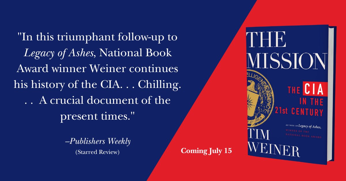 Mariner Books (@marinerbooks) on Twitter photo The Mission by <a href="/Folly_and_Glory/">tim weiner</a> is "a crucial document of the present times" via <a href="/PublishersWkly/">Publishers Weekly</a>.
Learn more here: harpercollins.com/products/the-m… The Mission by <a href="/Folly_and_Glory/">tim weiner</a> is "a crucial document of the present times" via <a href="/PublishersWkly/">Publishers Weekly</a>.
Learn more here: harpercollins.com/products/the-m…