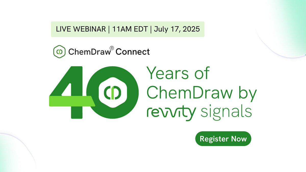 Look who's turning 40? 🥳 Join us on July 17 for a special ChemDraw Connect as we look back at four decades of chemistry innovation.

We’ll share stories, highlight milestones, and put your knowledge to the test with a fun chemistry quiz! Save your spot: ms.spr.ly/6018SFjPu