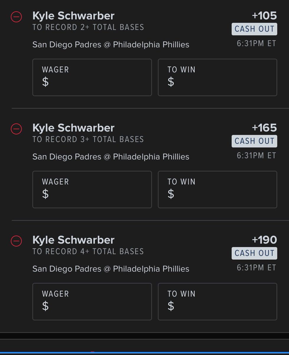 JoeDiLaura's tweet photo. @Dataman422 @bet_105 @ABLeague_ Kyle schwarber 2+ bases +105
2.5u to win 2.7u
Kyle Schwarber 3+ bases +165
1.5u to win 2.4u
Kyle Schwarber 4+ bases +190
1u to win 1.9u https://t.co/yCuAyuah6m