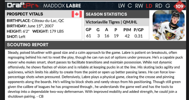 Christian_BCote's tweet image. @DraftProHockey ranking: 109th   
Received a camp invite from Tampa Bay #GoBolts after going undrafted

draftprospectshockey.com/draftpro-2025-…

#DraftPro #2025NHLdraft