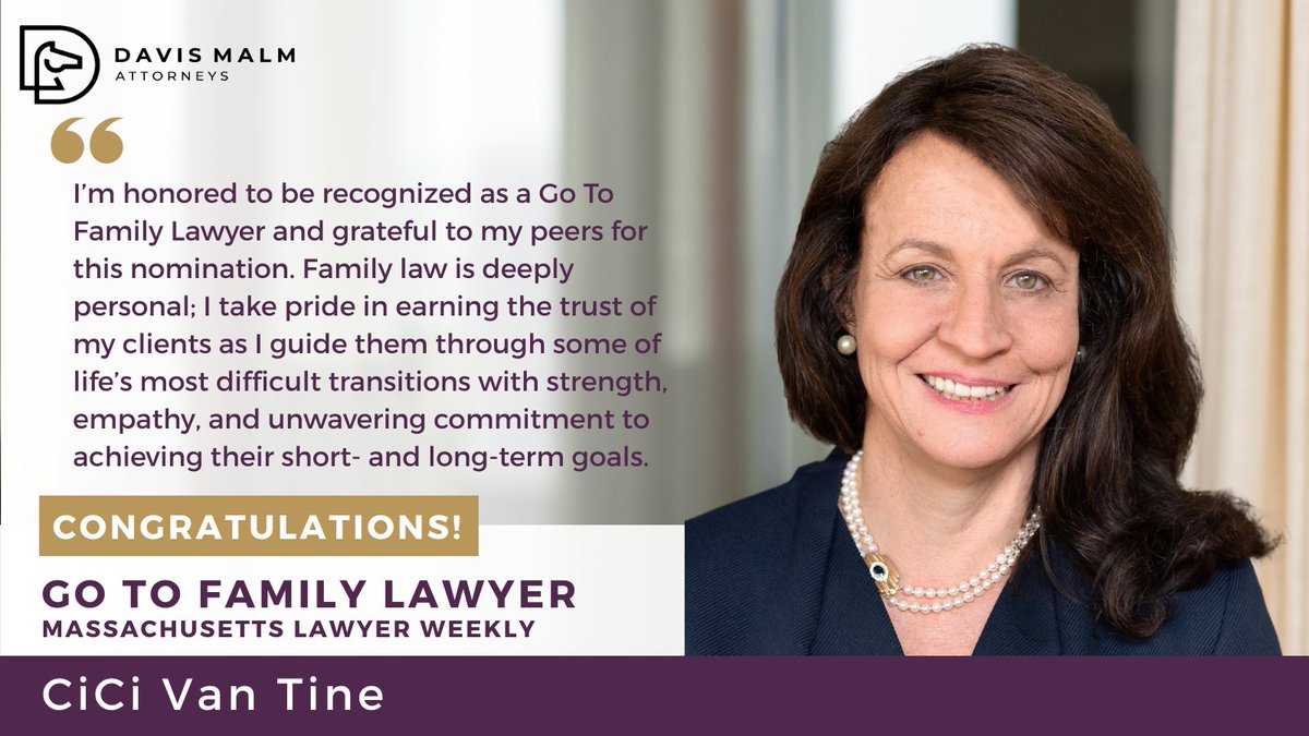 Davis Malm (@davismalm) on Twitter photo We are thrilled to share that <a href="/CiCiVanTine/">CiCi Van Tine 🇮🇱</a> was named a 2025 “Go To Family Lawyer” by Massachusetts Lawyers Weekly! Recognized as a leader in the Massachusetts legal community with a record of success and as a creative thinker, CiCi identifies all options for clients in order to We are thrilled to share that <a href="/CiCiVanTine/">CiCi Van Tine 🇮🇱</a> was named a 2025 “Go To Family Lawyer” by Massachusetts Lawyers Weekly! Recognized as a leader in the Massachusetts legal community with a record of success and as a creative thinker, CiCi identifies all options for clients in order to