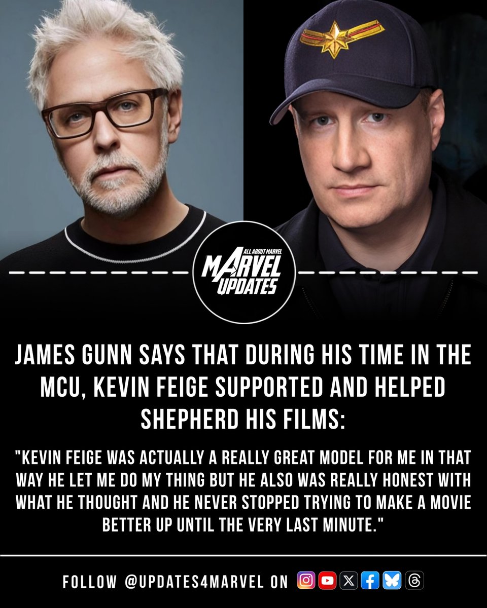 Updates4Marvel's tweet image. James Gunn says that during his time in the MCU, Kevin Feige was incredibly supportive and helped guide his films

#JamesGunn #KevinFeige #MCU #MarvelStudios