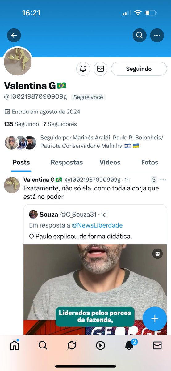 Bem vinda , Valentina <a href="/10021987090909g/">Valentina G🇧🇷</a> !Te seguirei também com a conta reserva <a href="/RICKSERGIOBSB/">SERGIO RICARDO- RESERVA @SERGIOR49076581</a> 🤝🤝Patriotas, vamos tentar fazer Valentina passar de 100 seguidores ainda hoje?🤝🤝🇧🇷🇧🇷💪💪PEÇO A VALENTINA QUE SIGA DE VOLTA TODOS OS PATRIOTAS QUE IRÃO TE SEGUIR, COMBINADO VALENTINA?