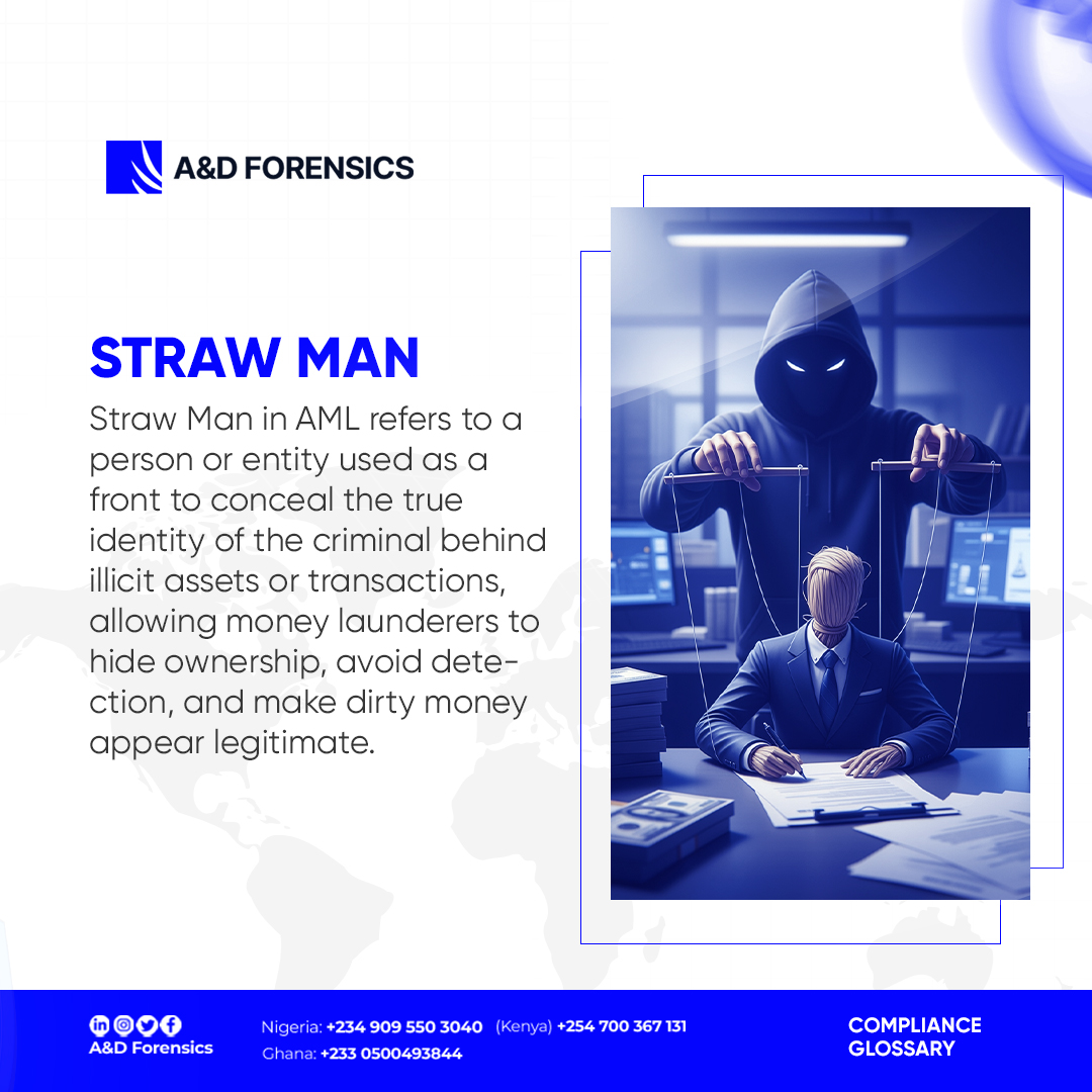 ForensicsD's tweet photo. ๐งพSometimes, the person signing the documents isnโt the one in control.
Behind many complex ownership structures, #StrawMen are deliberately placed to front transactions, concealing the real beneficiaries.
Explore our #ComplianceGlossary to understand the meaning of a #StrawMan https://t.co/alDBT2Yq0A