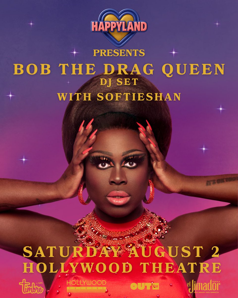 📣 Just Announced 📣

🪩 Happyland Presents Bob The Drag Queen DJ Set with Special Guest DJ Softieshan Saturday August 2 At Hollywood Theatre 🪩

🍿 Advance Ticket Information Available Via ticketweb.ca/event/bob-the-… 🍿