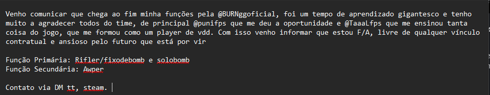 lcs (@lcsz1n) on Twitter photo Agradecimento a <a href="/BURNggoficial/">BURN</a> e meus companheiros <a href="/shrfps/">shrr</a> <a href="/cerol011/">cerolziN kit bota</a> <a href="/_leleocs/">leleo</a> <a href="/punifps/">Victor Marques</a> <a href="/TaaaLfps/">Caio</a> .
F/A & futuro RT's = ๐ Agradecimento a <a href="/BURNggoficial/">BURN</a> e meus companheiros <a href="/shrfps/">shrr</a> <a href="/cerol011/">cerolziN kit bota</a> <a href="/_leleocs/">leleo</a> <a href="/punifps/">Victor Marques</a> <a href="/TaaaLfps/">Caio</a> .
F/A & futuro RT's = ๐