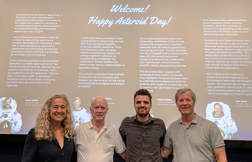 b612foundation's tweet image. Happy #AsteroidDay! B612’s Danica Remy is in Flagstaff with #Apollo astronaut #RustySchweickart + Schweickart Prize winner Jordan Stone, leading outreach events on the role of education, science, and global collaboration in planetary defense. mailchi.mp/b612foundation…