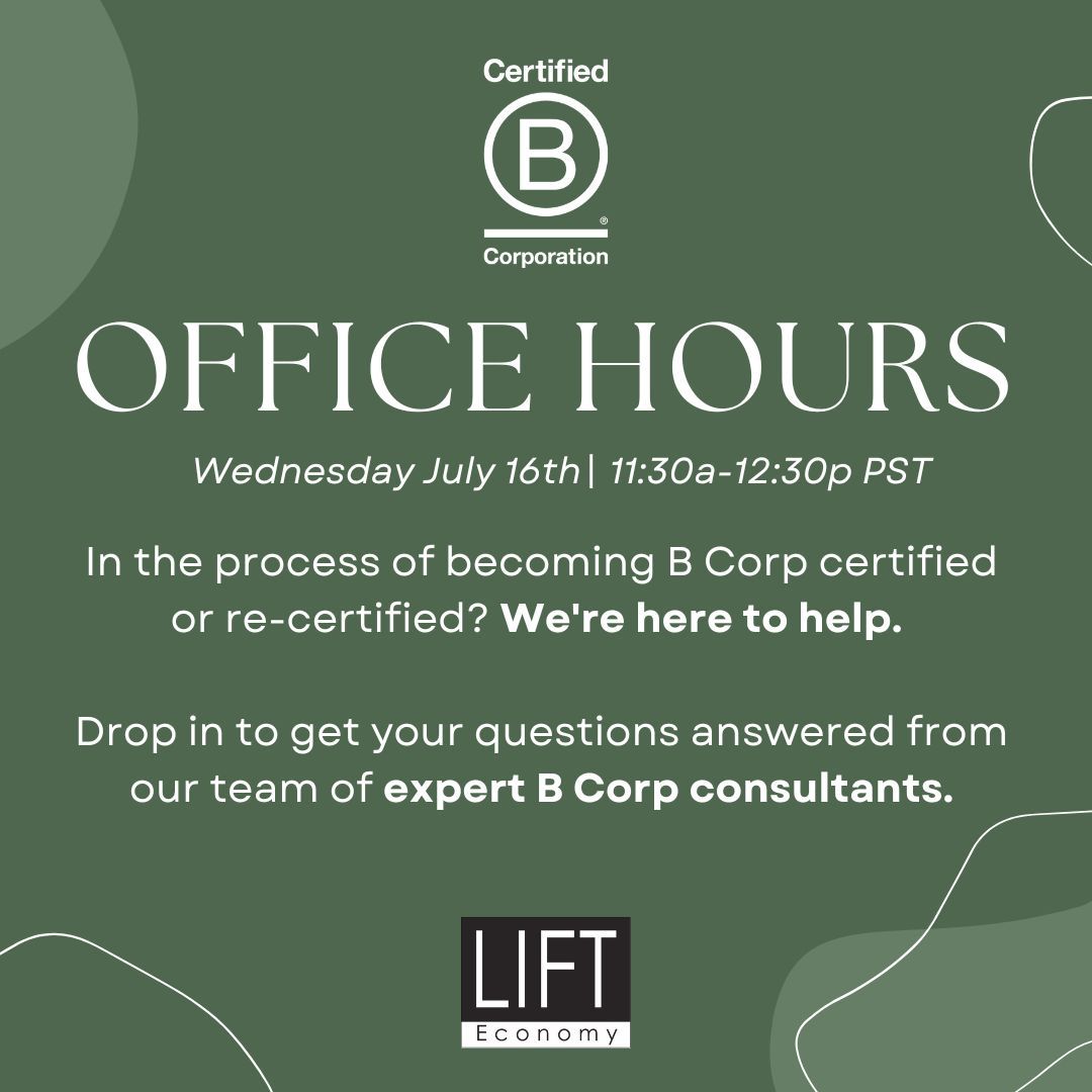 Join LIFT for our #BCorp Office Hours in July! We're excited to team up with Jeffrey Stewart from Enharmonic Encounters to tackle your most challenging B Corp questions!

Register ➡️ go.lifteconomy.com/b-corp-office-…