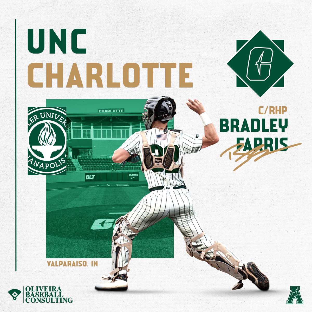 Congrats to Bradley Farris on his commitment to the University of North Carolina Charlotte. The 49ers are bringing a talented 2 way prospect from Indiana to Charlotte. Fired up for the Farris family! #UNCC #9ATC #GoldStandard #AAC #Committed #OBC