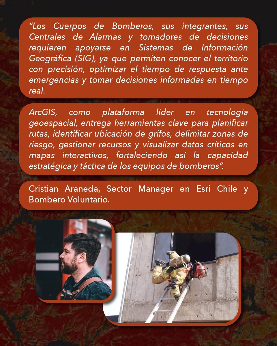 ESRIChile's tweet image. Hoy 30 de junio es el Día del Bombero y queremos agradecer enormemente a quienes realizan esta gran labor día a día 🧑🚒👏
En este post te mostramos cómo la tecnología geoespacial puede ser de ayuda para enfrentar incendios 🌐🚒
#Esri #EsriChile #TheScienceOfWhere #DiaDelBombero